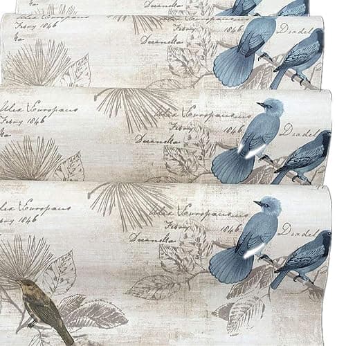 Vintage Floral Self Adhesive Wall Paper Shelf Liner Funitures Dresser Drawer Cabinet Decor Paper (Blue Bird, 17.7inchX100inch(8.2Ft)) - Image 1