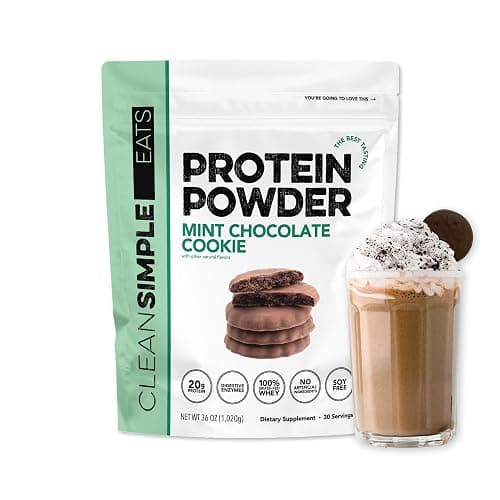 Clean Simple Eats Whey Protein Powder, Mint Chocolate Cookie Flavor, Naturally Sweetened, 100% Grass Fed Protein Powder with Digestive Enzymes, No Artificial Ingredients, Gluten Free, 30 Srvgs - Image 1