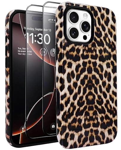 J.west Vintage Compatible with iPhone 16 Pro Max Case 6.9 inch with 2 Pack Tempered Glass Screen Protectors Cute Animal Leopard Hybrid Cover for Women Shockproof Protective Phone Cases - Image 1