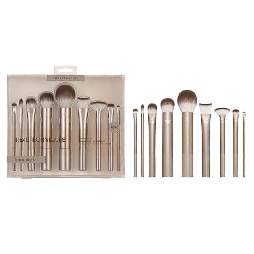 REAL TECHNIQUES Au Naturale Makeup Brush Kit, For Foundation, Powders, and Concealers, Premium Quality Face Brushes, 9 Piece Set, Gold - Image 1