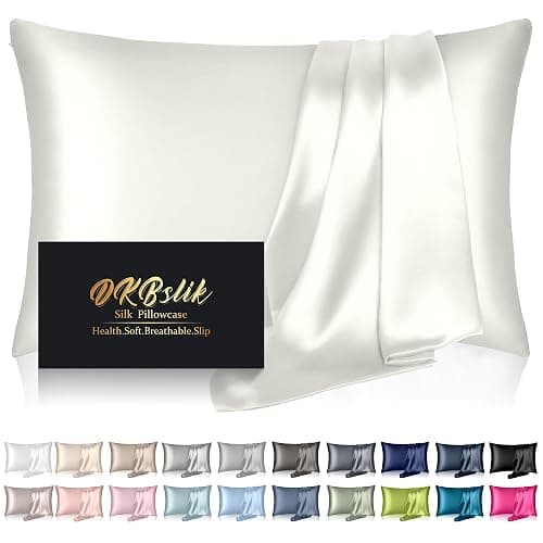 Mulberry Silk Pillow Cases Standard Size, Silk Pillowcase for Hair and Skin, Anti Acne Cooling Sleep Both Sides Natural Silk Satin Pillow Covers with Hidden Zipper, Gifts for Women Men, Ivory - Image 1