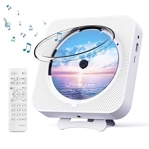 MICOCIOUS Bluetooth Portable Home CD Music Player with Remote Control, Timer, Built-in Speakers and LED Display - FM Radio Boombox (White) - Image 1