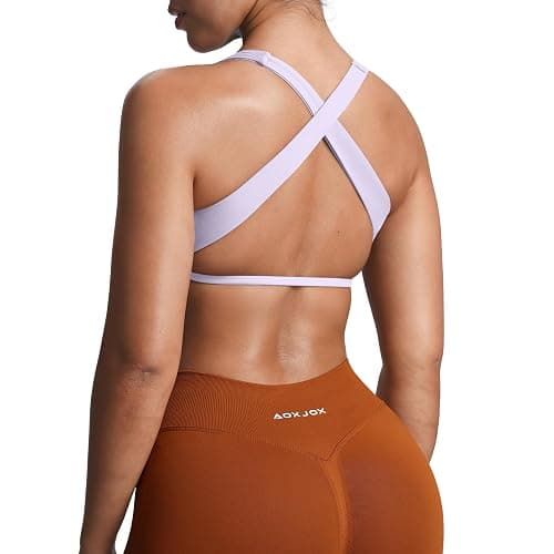 Aoxjox Women's Workout Sports Bras Square Neck Emma Cross Back Fitness Training Gym Bra Yoga Crop Tank - Image 1