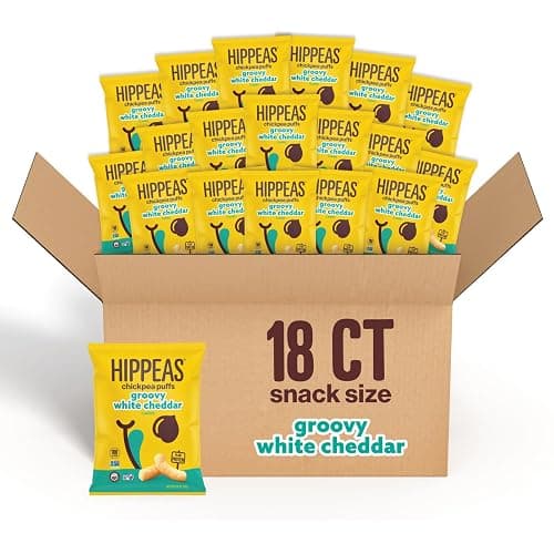 HIPPEAS Chickpea Puffs, Groovy White Cheddar, Gluten Free Snacks, Dairy Free, Vegan, 0.8oz, Pack of 18, 3g Protein, 2g Fiber, Crunchy, Nutritious, Baked Plant Protein Snack, Non-GMO, Kosher - Image 1