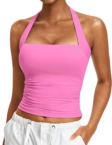 Avidlove Halter Tops for Women Summer Going Out Top Double Layer Square Neck Tank Top Ruched Slim Fit Y2k Outfits - Image 1