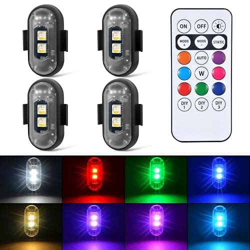 4PCS Wireless LED Strobe Lights with Remote Control, 8 Colors Rechargeable Led Lights Anti-Collision LED Emergency Warning Lights for Car Motorcycle Bike Drone Aircraft - Image 1