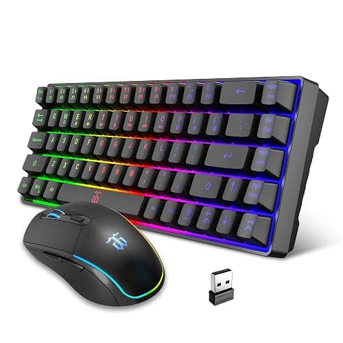 Snpurdiri 60% Wireless Gaming Keyboard and Mouse Combo,LED Backlit Rechargeable 2000mAh Battery,Small Membrane But Mechanical Feel Keyboard + Popular RGB Mice for Gaming,Business Office - Black Combo - Image 1