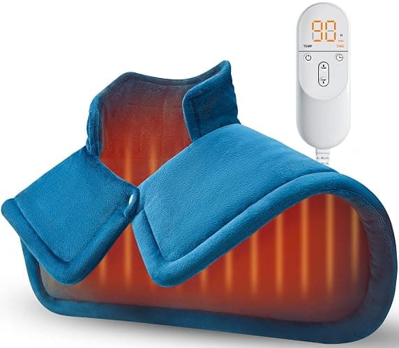 Heating Pad for Neck Shoulders Pain Relief, Christmas Gifts for Men Women Mom Dad Seniors, Electric Weighted Heated Wrap 6 Heat Settings 4 Timers Auto Off, Birthday Anniversary Retirement Gifts, Blue - Image 1