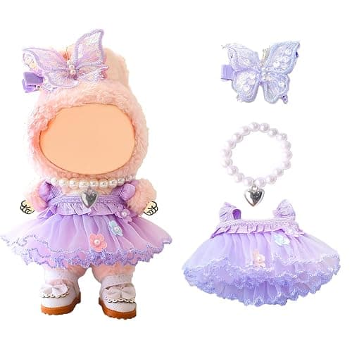 15cm 17cm Doll Clothes Set for Lububu, Purple Princess Dress Summer Outfit with Tulle Skirt, Hairpin & Pearl Necklace,Cute Clothing and Accessories Designer for 6.7 Inch Girl Dolls Display - Image 1