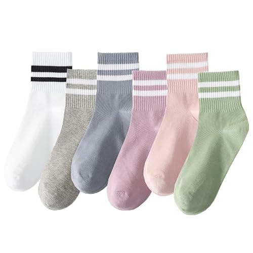 Digoon 6 Pairs Fashion Striped Athletic Socks for Women,Casual Cute Vintage Crew Socks,All Season Socks for Women - Image 1