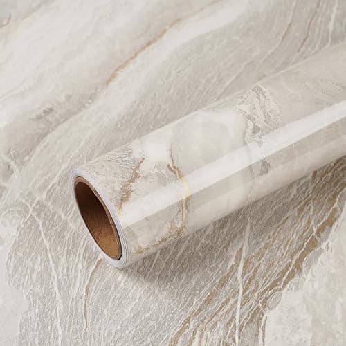 VEELIKE 15.7''x118'' Beige Gold Liquid Marble Contact Paper for Countertops Peel and Stick Waterproof Granite Countertop Paper Self Adhesive Marble Wallpaper Vinyl Roll for Kitchen Bathroom Table Wall - Image 1