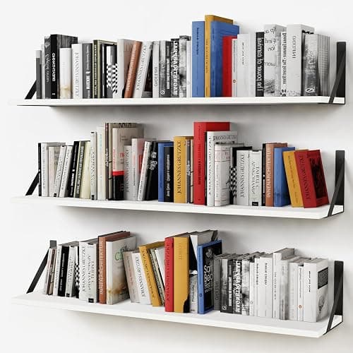 Forbena White Floating Book Shelves for Wall, 36 Inches Long Wall Shelves with Metal Brackets for Bedroom, Large Floating Bookshelf Bookshelves for Living Room Office Classroom (White Wood) - Image 1