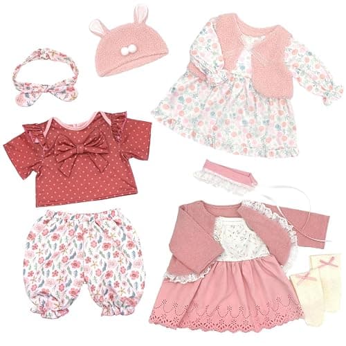 Reborn Doll Clothes for 20-22 Inch Dolls, 3 Sets 20 Inch Baby Doll Clothes Accessories 10 Pcs with Dress Coat Outfits, Headbands, Socks, Top and Pants for 20"- 22" Baby Dolls - Image 1
