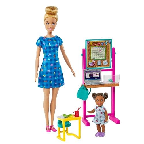 Barbie Careers Playset, School Teacher with Blonde Fashion Doll, Brunette Small Student Doll, Flipping Blackboard, Desk & More - Blonde - Multicolor - Image 1