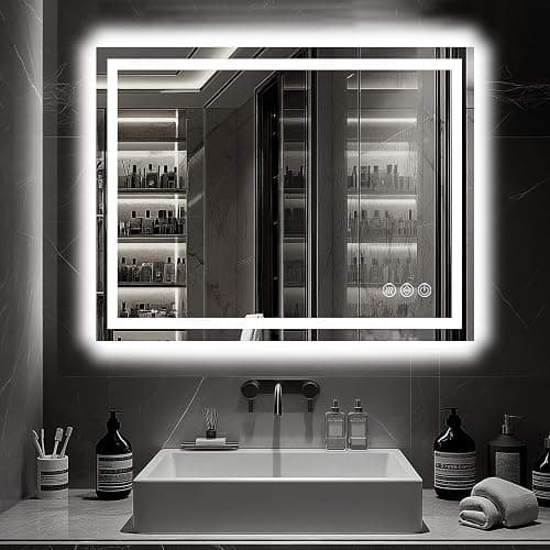 Homsion LED Bathroom Mirror, 40"x32" with Frontlit and Backlit Anti-Fog Mirror with Lights LED Vanity Mirror for Bathroom 3 Colors Temperature & Dimmable Bathroom Mirror with HD Tempered Glass - Image 1