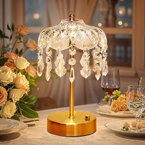 Crystal Lamp, 3 Colors 10 Brightness Vintage Lamp Cordless Lamps,3600mAh Rechargeable Lamps Flower Lamps,Room Decor for Teen Girls,Aesthetic lamp Bedroom Kitchen Bathroom - Image 1