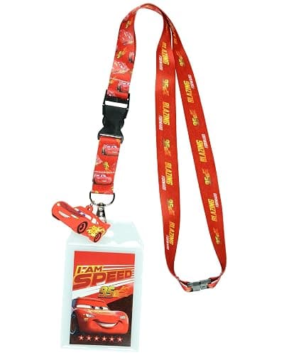 Disney Cars Lightning McQueen Blazing Forward Lanyard with Clear ID Badge Holder and 2" Rubber Race Car Charm - Image 1