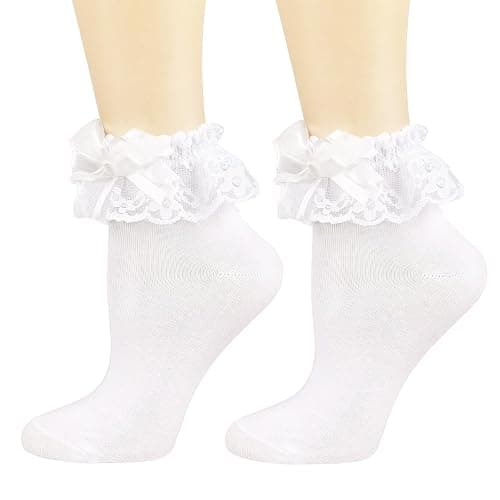BIVOLU Womens Ankle Socks Lace Ruffle Frilly Cotton Cute Princess Ankle Dress Lace Socks for Girl 2 Pack - Image 1