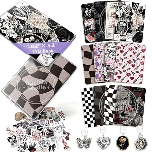 Kaciola 12PCS Inserts Cardstock and 4PCS Charms for E-reader with 50PCS Stickers for Insert, 6.2"x4.3" Dark Romance Theme Back Cover Accessories for E-Reader Basic, Gifts for Booklovers - Image 1