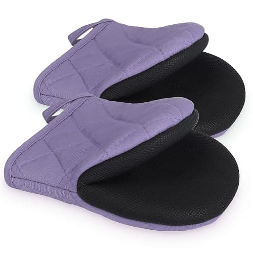 Short Oven Mitts, Heat Resistant 500°F, Silicone Grip Kitchen Gloves, Non-Slip for Baking, Grilling, BBQ, Machine Washable with Hanging Loop, 2-Pack Set, Taro Purple - Image 1
