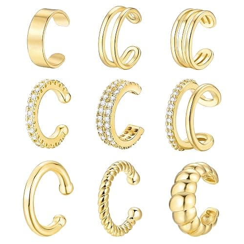 Sroyte 9Pcs Gold Ear Cuffs for Women Non piercing, 14K 18k Gold Plated Ear cuff earrings for Women Cartilage Clip Cuff Earrings Jewelry for women - Image 1