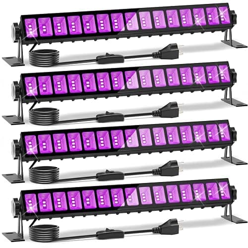 4 Pack LED Black Lights, Blacklight Bars with Plug+Switch+6ft Cord, Light Up 24x24ftx4, IP66 Waterproof Blacklight for Glow Party, Fluorescent Poster, Body Paint, Halloween Decorations, Bedroom, Stage - 4 Count (Pack of 1) - Image 1