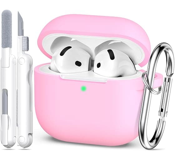 MHYALUDO for AirPods 4th Generation Case Cover 2024, Military Grade Soft Silicone Shock-Absorbing for AirPods 4 Case with Keychain & Cleaning kit, Pink - Image 1
