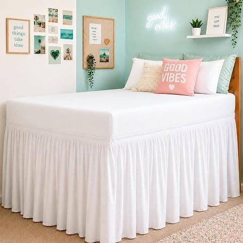 Cottington Lane Ruffled Dorm Room Bed Skirt Twin XL 36 Inch Drop, White | Hotel Quality Premium Brushed Microfiber Twin Extra Long College Dust Ruffle - Image 1