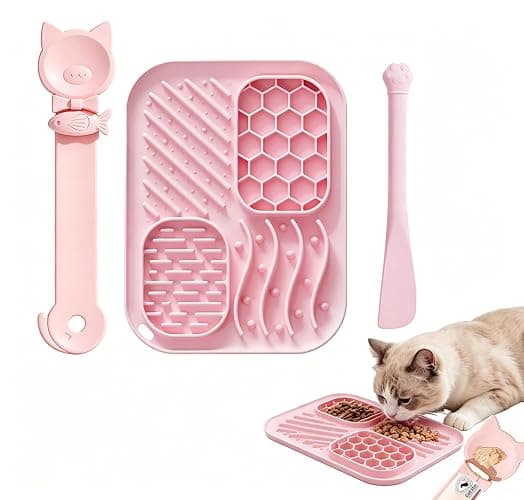 AZY 3-Piece Slow Feeder Cat Bowl Set with Strong Suction Cups | Silicone Lick Mat & Treat Spoon for Wet & Dry Food, Cat Enrichment - Image 1