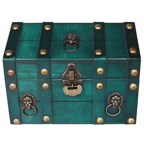 Vintage Wooden Treasure Chest, Jewelry Storage Box with Lock, Classical Storage and Decorative Box, Large Capacity Vintage Decorative Box, Jewelry Storing Storage Organizer for Home Decoration,Green - Image 1
