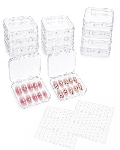 ZAOVAAV 12 Pack Clear Press On Nail Storage Boxes with Nail Adhesive Tabs, Transparent Press On Nail Containers, Reusable False Nail Organizer Case for Press On Nails, Nail Tips, Jewelry, Crafts - Image 1