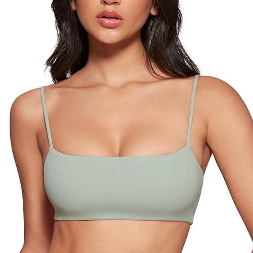 INGIA Women's Square Neck Sports Bra Spaghetti Strap Padded Cami Yoga Wireless Square Back Workout Bra Crop Top - Image 1