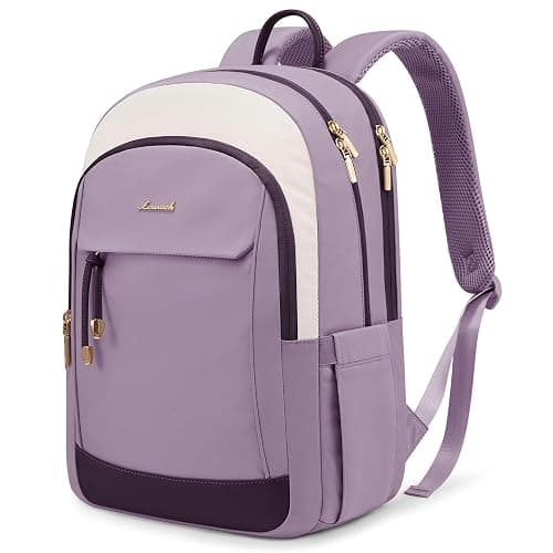 LOVEVOOK 15.6 Inch Laptop Backpack Women, Fashion Backpack with Laptop Compartment for Work College, Large Water Resistant Computer Bags Travel Backpack Purse, Beige purple - Image 1