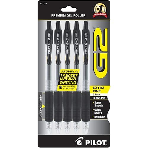 PILOT G2 Premium Refillable and Retractable Rolling Ball Gel Pens, Extra Fine Point, Black Ink, 5-Pack (31173) - Image 1