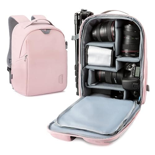 BAGSMART Camera Bag, Camera Backpack, DSLR SLR Camera Case Fits 13.3 Inch Laptop, Waterproof Photography Backpacks with Rain Cover Tripod Holder for Women Men, Pink - Image 1