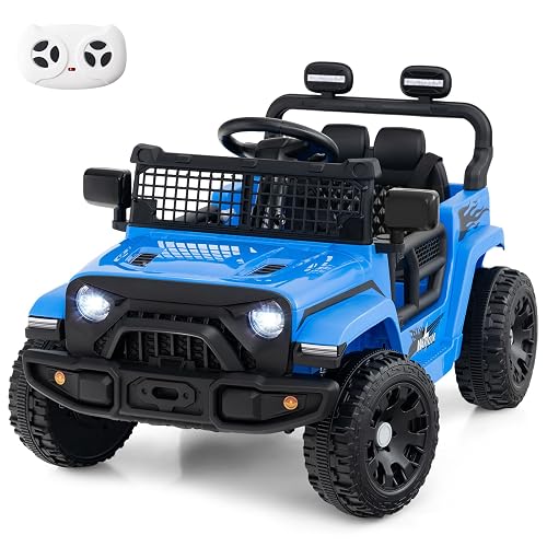 Costzon 12V Kids Ride on Car Truck with Remote Control (Blue, 34"×23"×21") | Foldable Mirrors, 3 Speeds, LED Lights, Music & Horn, Battery Powered Electric Vehicle for Toddlers, Ride on Toys - Image 1