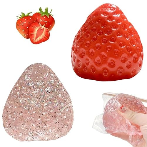 2 PCS Taba Squishy, Fufu squishy, Stress Relief Toys, Soft Strawberry Toy, Sensory Fidget Toys, Cute Squeeze Toys, Gift Toys for Children and Adults to Relieve Stress and Relax (Red+Transparent) - Image 1