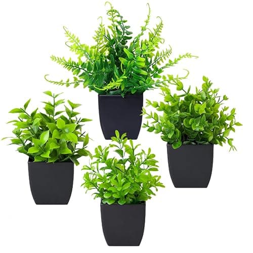Grever 4 Pack Small Fake Plants in Blue Pot Mini Artificial Potted Plants for Home Bathroom Office Table Desk Shelf Indoor Decor - Image 1