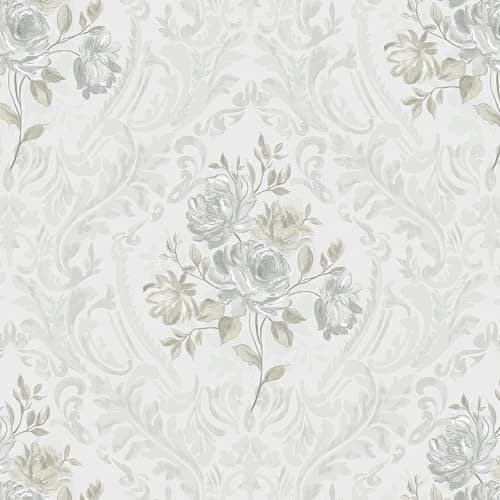 Ismoon Floral Peel and Stick Wallpaper Vintage White and Grey Contact Paper Boho Watercolor Damask Wallpaper Textured Removable Self Adhesive Vinyl Wall Paper for Bedroom, 17.3 in X 6.5 ft - Image 1