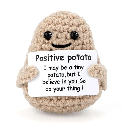 Mini Funny Knitted Wool Crochet Potato Doll Toy with Positive Card | Creative Cute Cheer Up Gift for Friends Parties Women Men Mothers Day Graduation Decoration and Encouragement - Image 1