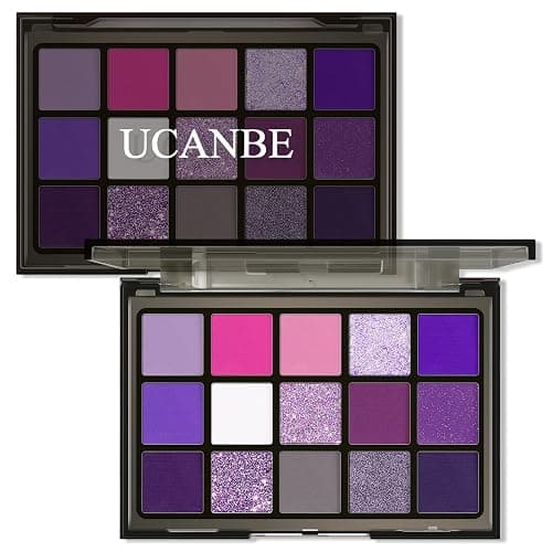 UCANBE Purple Eyeshadow Makeup Palette, 15 Colors Dark Smokey Shimmer Matte Metallic Glitter Eye Shadow Pallet, Violet Lavender Pink Make Up Kit for Cosplay Halloween Ursula Witch Costume Parties - Image 1