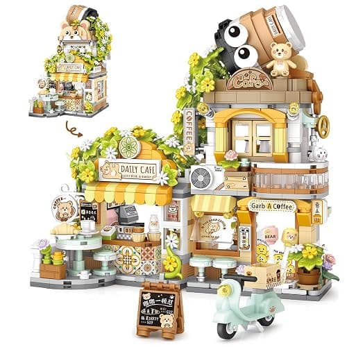 MindBox City Cafe Building Blocks Toys, Openable Coffee Shop Building Set for Boys Girls Age 8+,1077pcs Mini Bricks (Green) - Image 1
