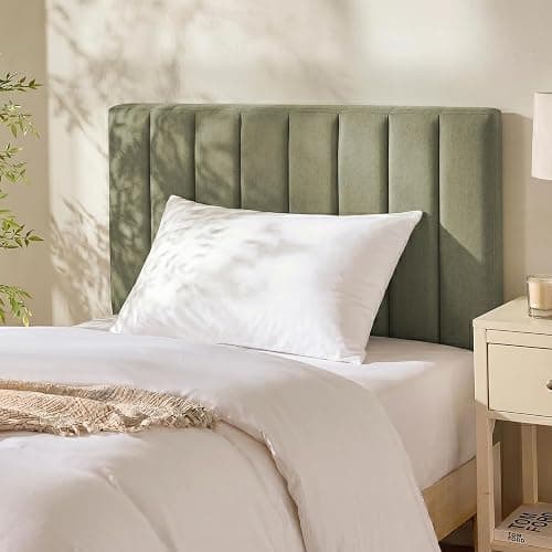 Hearth & Harbor Upholstered Twin Headboard - Easy Assemble Channel Stitched Headboard Twin Size - Wall Mounted Headboards with 3D Soundproof Wall Panels Peel & Stick Floating Headboards, Olive Green - Image 1