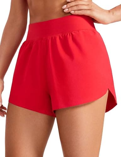 CRZ YOGA High Waisted Dolphin Athletic Running Shorts for Women 3" High Split Comfy Mesh Liner for Gym Workout Track - Image 1