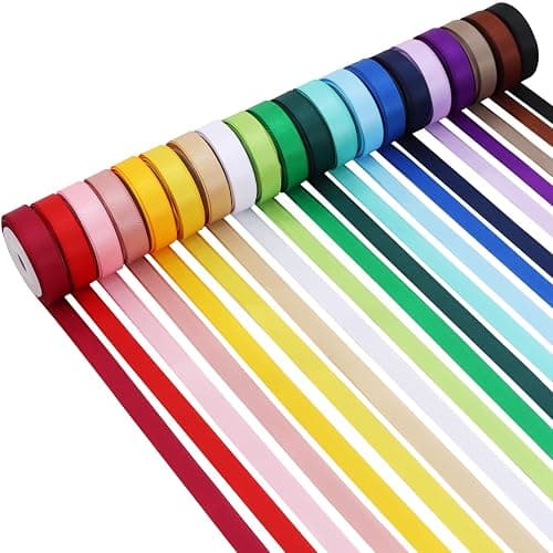 TONIFUL 3/8 Inch Rainbow Satin Ribbon, 20 Colors 100 Yards- Colorful Ribbon Set for Gift Wrapping DIY Crafts Floral Graduation Leis Making Party Decoration Baby Shower Wedding(5 Yards/Roll - Image 1