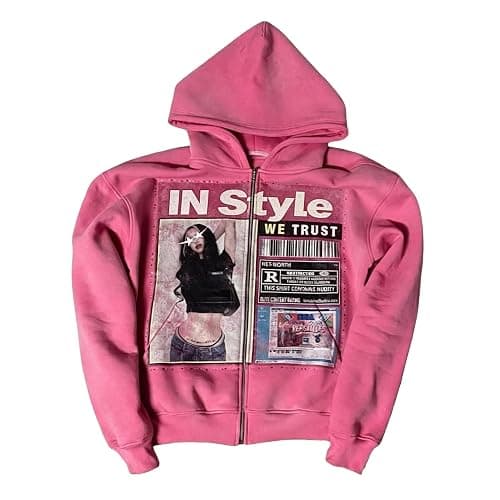 GGOOB Zip up Hoodie Y2k Oversized Graphic Hoodies Unisex Grunge Jackets Streetwear Vintage 2000s Emo Clothes - Image 1