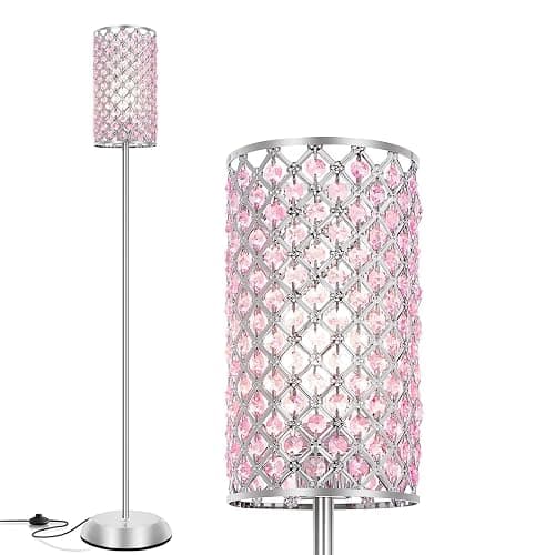 GyroVu Crystal Floor Lamp for Bedroom, Living Room Pink Floor Lamps Modern Tall Lamp with On/Off Foot Switch Glam Standing Light for Girls Bedroom Minimalism Pole Corner Lamp for Office Dorm Hotel - Image 1