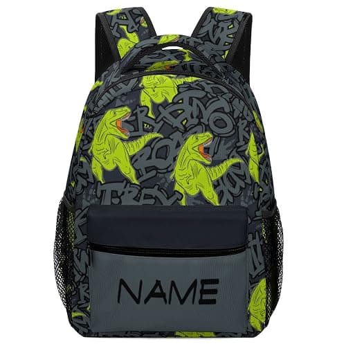 Aicihert Custom Green Dinosaur Roar Backpack Personalized Name Text Backpack Daypacks Customized BookBags School Bag for Student Boys Girls - Image 1