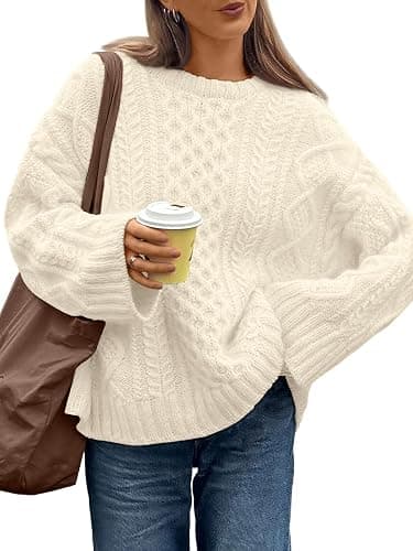 Trendy Queen Oversized Cable Knit Sweaters for Women Trendy 2026 Fall Fashion Outfits Pullover Crewneck Sweaters Tops - Image 1