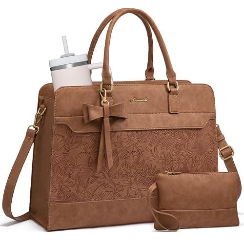 LOVEVOOK Laptop Handbags for Women, 15.6 Inch Ladies Work Bags Large Tote Bags with Compartments, PU Leather Womens Handbag Shoulder Bag for Office School Teacher Shopping Business - Image 1